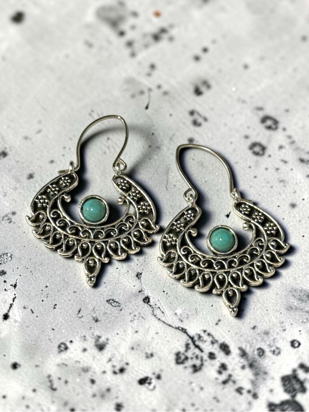 Vintage Inspired Silver Drop Earrings with Turquoise Stone